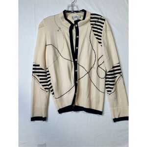 St. John Sport Women’s Vintage Marine inspired beige cardigan, size P